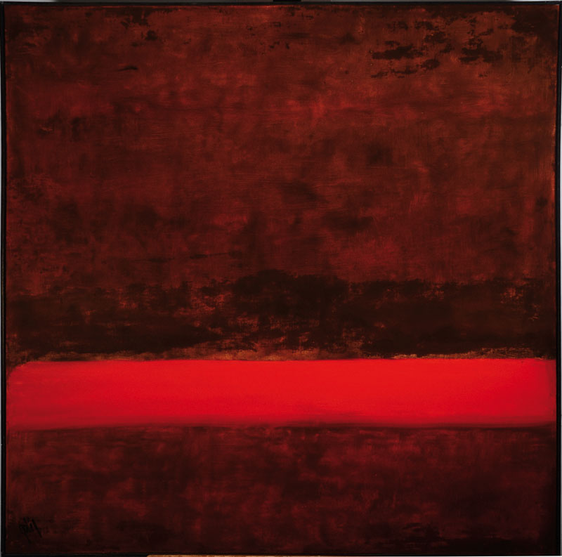 Gaston Galé, zeitgenössischer belgischer Künstler, Abstrakte Komposition in Schwarz- und Rottönen, Öl/Lwd., links unten signiert, ca. 100x100 ...