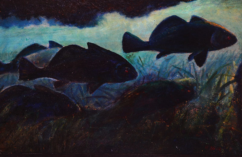 H. Olive, französischer Künstler, Fische, Öl/Holz, rechts unten signiert, ca. 46x71 cm, Rahmen