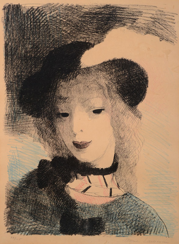 Marie Laurencin, 1883-1956, Elvire, Farblithographie, handsigniert, num. 38/125, gebräunt, leicht fleckig, ca. 40x30cm (Bildausschnitt), unter Glas, ...