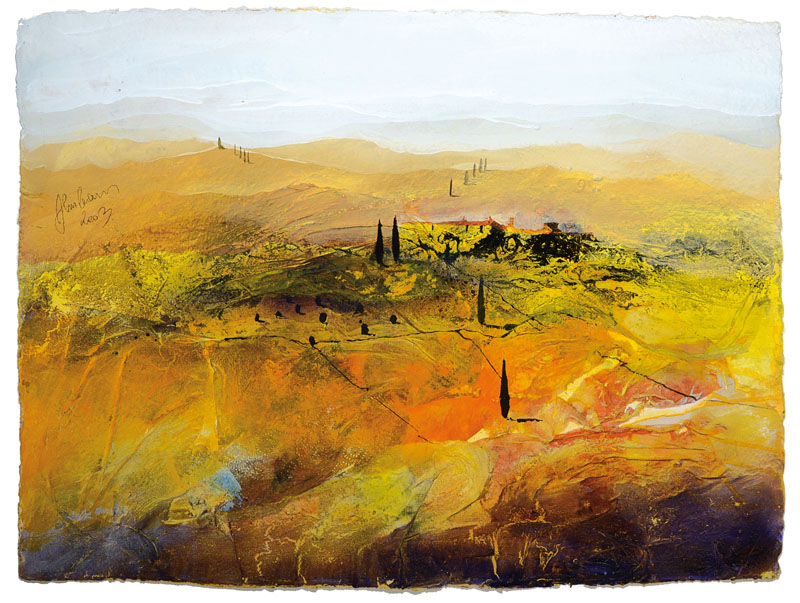 Gerhard Almbauer, geb. 1957 Graz, Toskana, Mischtechnik auf handgeschöpftem Büttenpapier, links oben signiert und datiert 2003, ca. 57x76cm, unter ...