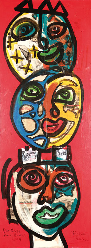 Peter Robert Keil, geb. 1942, Die Reise nach Berlin, Öl/Acryl Mischtechnik auf Hartfaser, signiert, 2009, ca. 250x95 cm