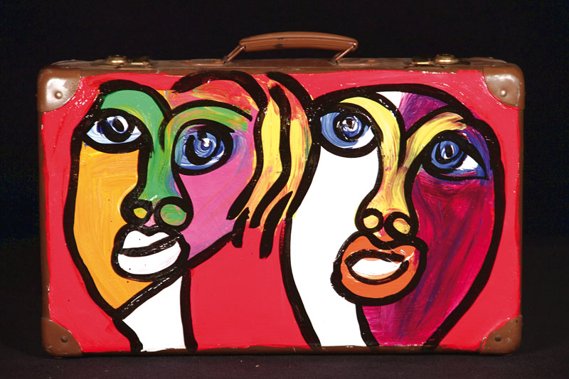 Peter Robert Keil, geb. 1942, Kunstobjekt, Koffer beidseitig mit Acrylbemalung, 1984, signiert, ca. 39x55x16 cm, lt. Lagersp.