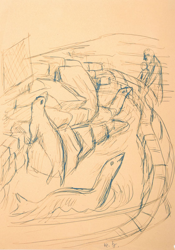 Karl Hubbuch, 1891-1979, Zoologischer Garten Karlsruhe, um 1930, Tuschezeichnung, monogrammiert, ca. 29.3x20.8 cm, unter Glas gerahmt