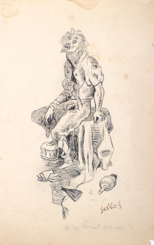Karl Hubbuch, 1891-1979, Harlekin, um 1918, Tuschezeichnung, Signaturstempel, unleserlich bezeichnet, ca. 23.3x14.7 cm, unter Glas gerahmt, mit ...