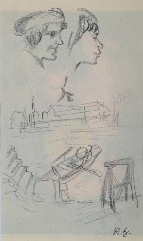 Karl Hubbuch, 1891-1979, Bleistiftzeichnung, monogrammiert, mit Nachlass-Stempel, ca. 19.5x11.4 cm, unter Glas gerahmt