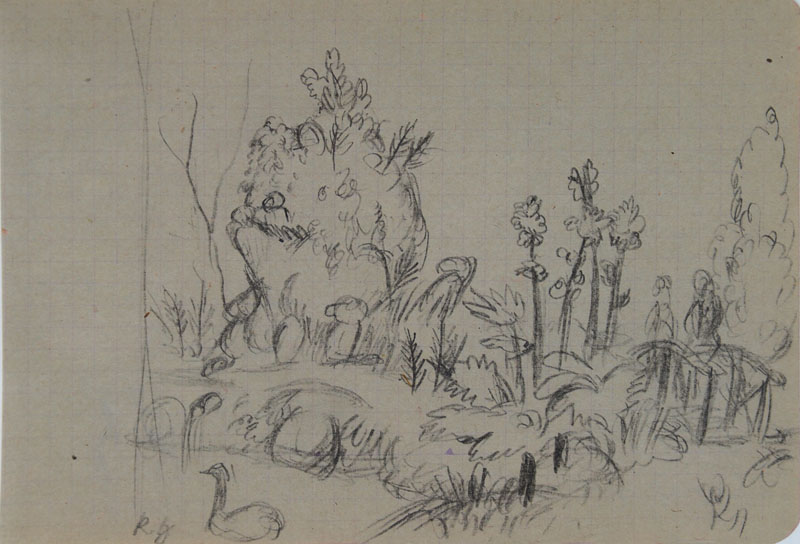 Karl Hubbuch, 1891-1979, Bleistiftzeichnung, monogrammiert, mit Nachlass-Stempel, ca. 10.1x14.7 cm, unter Glas gerahmt