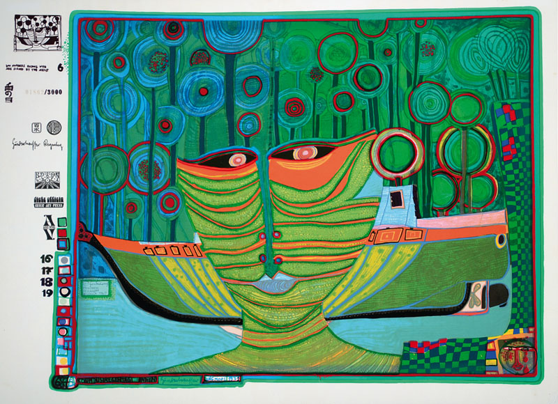 Friedensreich Hundertwasser, 1928-2000, Farbserigraphie, "Kolumbus Regentag in Indien", Blatt aus der Regentagmappe, drucksigniert und ...