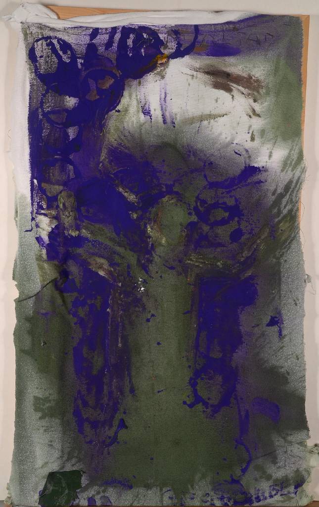Detail d: Heiko Pippig, geb. 1951 Mosbach, Strange Sky, Serie aus 5 Arbeiten in Acryl auf Stoff, teils collagiert, betitelt: gefoltert, gekreuzigt, gestorben, ...