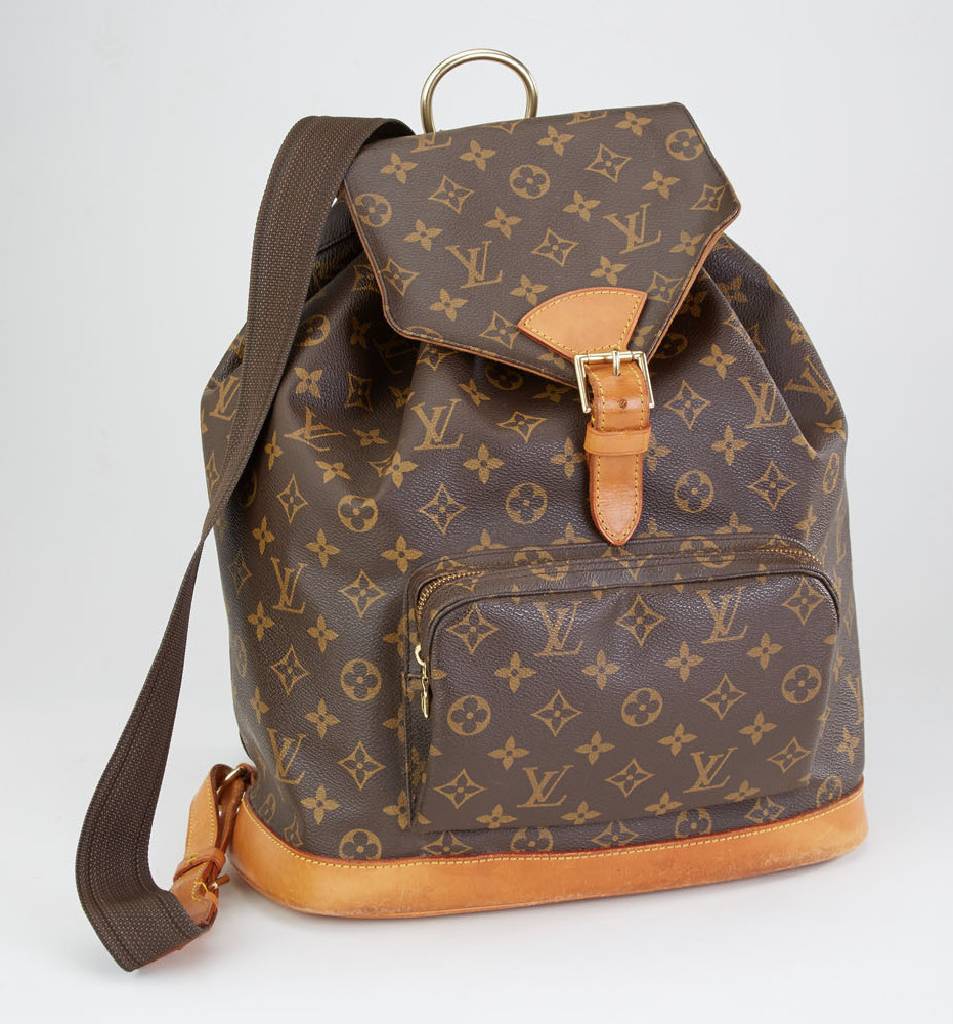 LOUIS VUITTON-Rucksack, Monogram Canvas, made in USA, großes Innenfach mit kl. eingel. Tasche, aufgesetzte Außentasche mit Reißverschluß, ...