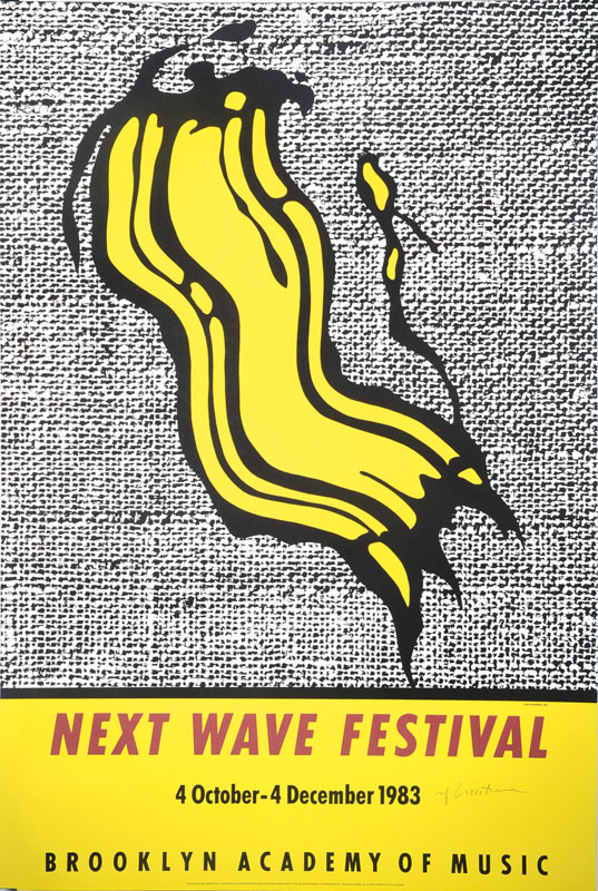 -- entfällt -- Roy Lichtenstein, Next Wave Festival, Siebdruck, handsigniert, ca. 91x61 cm, kleine Risse am oberen Rand, Wasserschaden