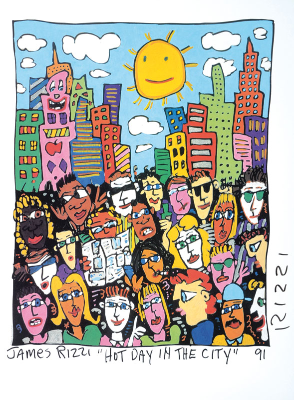 James Rizzi, Farboffset, Hot day in the city, handsigniert, ca. 57x48 cm