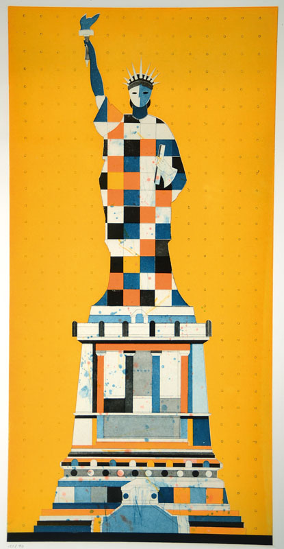 Gerhard Hofmann, geb. 1960 in Worms, zwei Farbradierungen, Freiheitsstatue und Eiffelturm, beide handsigniert und num. 12/90 ca. 120 x 66 cm, beide ...