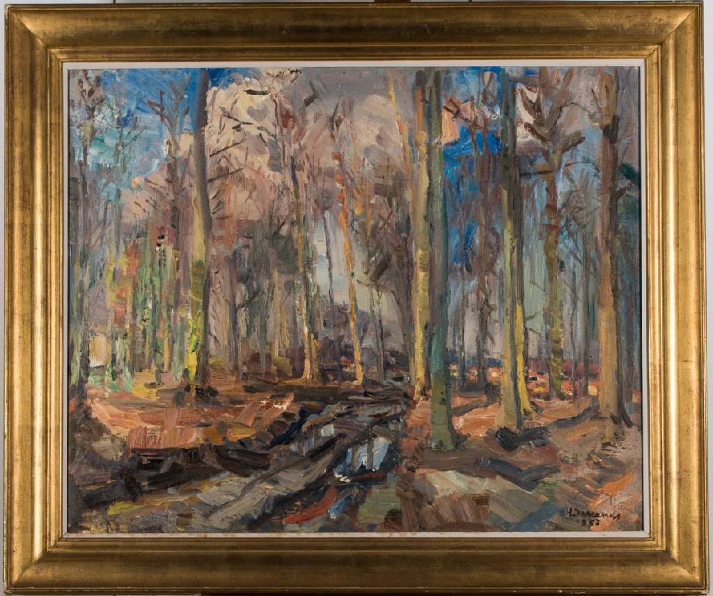 Henri Descamps, 1898-1990 Brüssel, Waldinterieur, Öl/Lwd, rechts unten signiert und datiert 1957, ca. 65x80cm, Rahmen