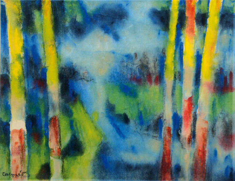 Peter Calmes, 1900-1968, Waldinterieur, Aquarell auf Papier, links unten signiert, ca. 30x38cm, unter Glas, Rahmen