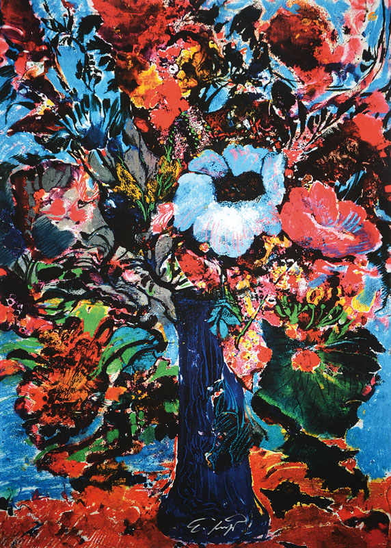 Ernst Fuchs, geb. 1930 Wien, Bunter Blumenstrauß, Giclee auf Leinwand, handsigniert und nummeriert 184/300, aus 2012, Blattgr. ca. 82,5x61 cm