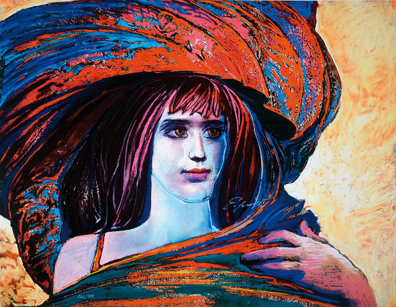 Ernst Fuchs, geb. 1930 Wien, Mädchen mit großem Hut, Giclee auf Leinwand, handsigniert und nummeriert 126/300, aus 2012, Blattgr. ca. 61x77 cm