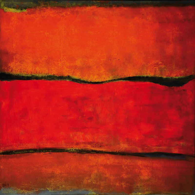 Gaston Galé, zeitgenössischer belgischer Künstler, Abstrakte Komposition in Orange und Rot, Öl/Lwd., links unten signiert, ca. 100x100 cm, ...