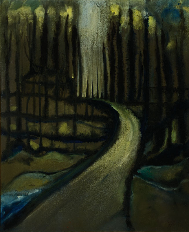 Jörgen Gylche, zeitgenössischer dänischer Künstler, Abstrakte Darstellung eines Waldes, Acryl/Hartfaser, signiert, ca. 60x50 cm, Rahmen