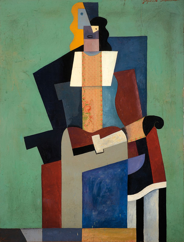 Unbekannter Maler der russischen Avantgarde,abstrakt-figurale Komposition, Öl/Lwd, collagiert mit bedrucktem Papier, rechts oben kyrillisch ...