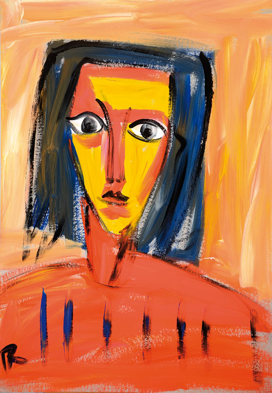 Hartmut Ritzerfeld, geb. 1950 Stolberg, Studium an der Akademie Düsseldorf bei Joseph Beuys und Kneidl, hier: Mädchen mit blauen Haaren, Acryl auf ...