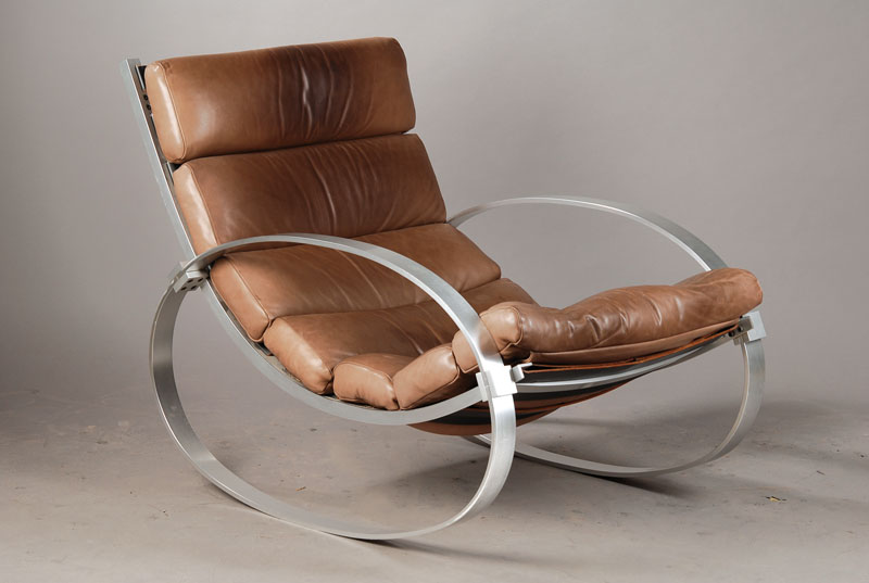 "Rocking Chair", Entwurf Hans Kaufeld um 1970, Aluminiumgestell mit Leder bezogenen Polstern; entworfen und hergestellt wurde dieser ...