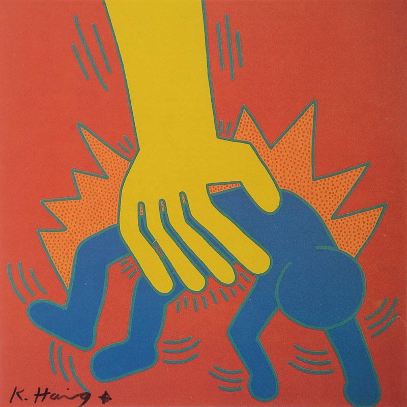 Keith Haring, 1958 Reading - 1990 New York, Farboffset, handsigniert, Motiv ca. 26.5x26.5 cm, unter Glas gerahmt