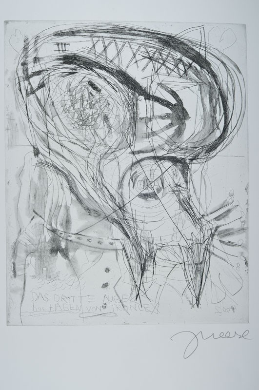 Jonathan Meese, geb. 1971, "Das Dritte Auge", Radierung auf dickem Bütten, Griffelkunst 327 A3, aus 2007, handsigniert, rückseitig ...