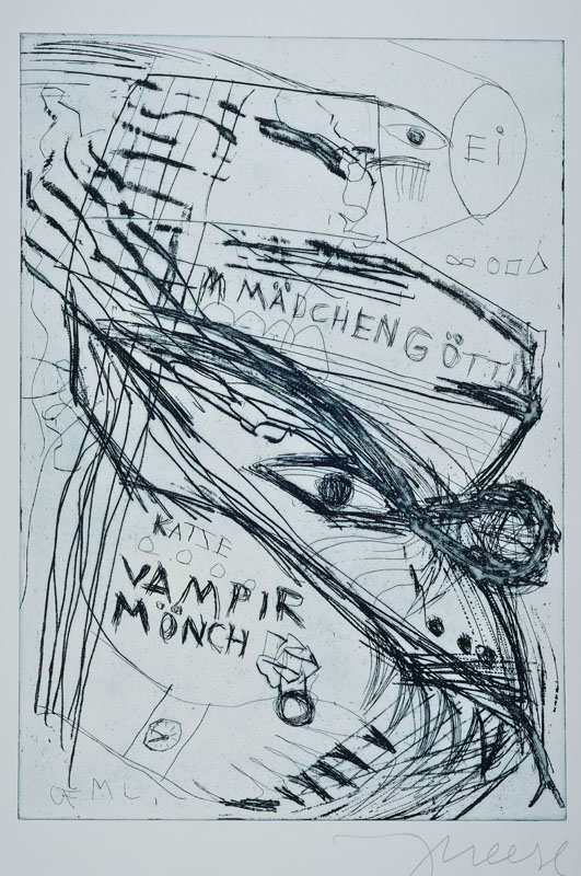 Jonathan Meese, geb. 1971, "Die Exe Schrympylei", Radierung auf dickem Bütten, Griffelkunst 327 A2, aus 2007, handsigniert, rückseitig ...