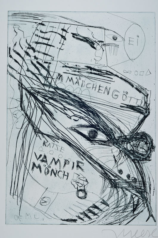 Jonathan Meese, geb. 1971, "Die Exe Schrympylei", Radierung auf dickem Bütten, Griffelkunst 327 A2, aus 2007, handsigniert, rückseitig ...