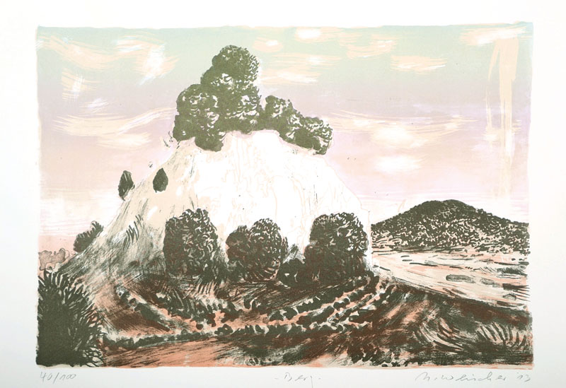 Matthias Weischer, geb. 1973, "Berg", Farblithographie auf Velin, handsigniert, num. 40/50, datiert 13, betitelt, Blattgr. ca. 30x40 cm