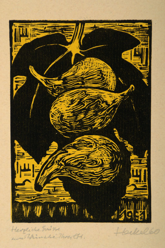 Erich Heckel, 1883-1970, "Feigenblatt und Früchte", Farbholzschnitt in Gelb und Schwarz auf Velin, handsigniert, datiert 60, 32. ...