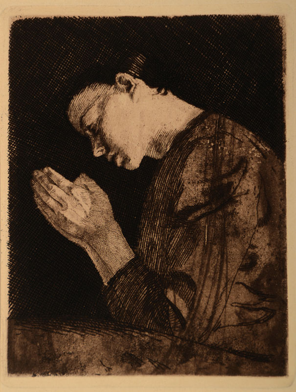 Käthe Kollwitz, 1867-1945, "Betendes Mädchen", Radierung auf Velin, Originalplatte aus 1892, herausgegeben von A. von der Becke um 1950, ...