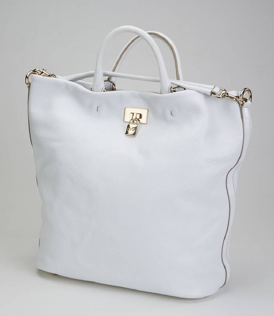 DOLCE & GABBANA Tote Bag/Vlada Bag, weißes Leder, Monturen Metall verg., 2 Tragehenkel, 1 Schulterriemen abnehmbar, Verschluss in Form eines ...