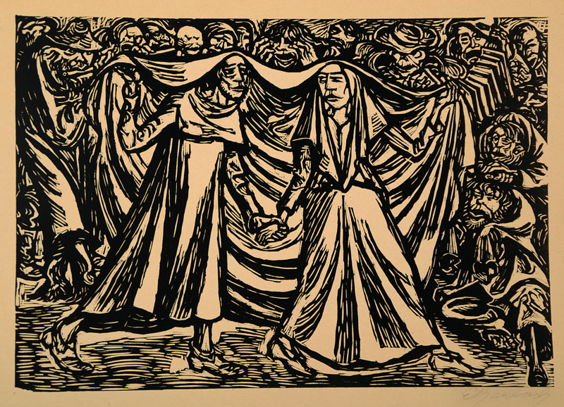 Ernst Barlach 1870-1938, "Totentanz II" Blatt 4 der Folge "Die Wandlungen Gottes", Holzschnitt auf chamoisfarbenem Papier, ...