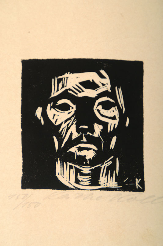 Käthe Kollwitz, 1867-1945, "Kleiner Männerkopf ohne Hände", Holzschnitt auf dünnem Velin, handsigniert, num. 150/150, aus 1922, ...