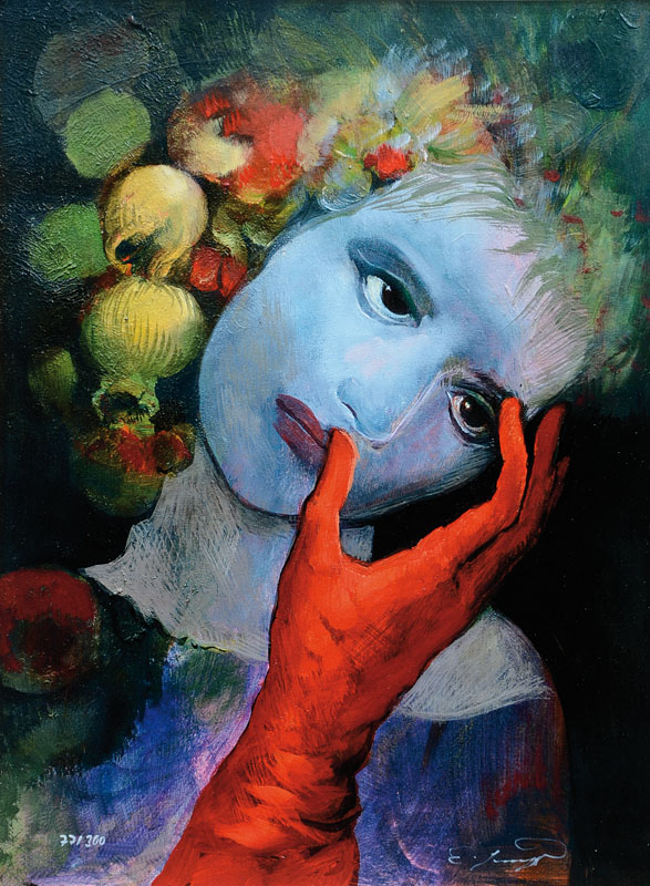 Ernst Fuchs, geb. 1930 Wien, Mädchen mit rotem Handschuh, Giclee auf Leinwand, handsigniert und nummeriert 77/300, aus 2012, Blattgr. ca. 61x47 cm