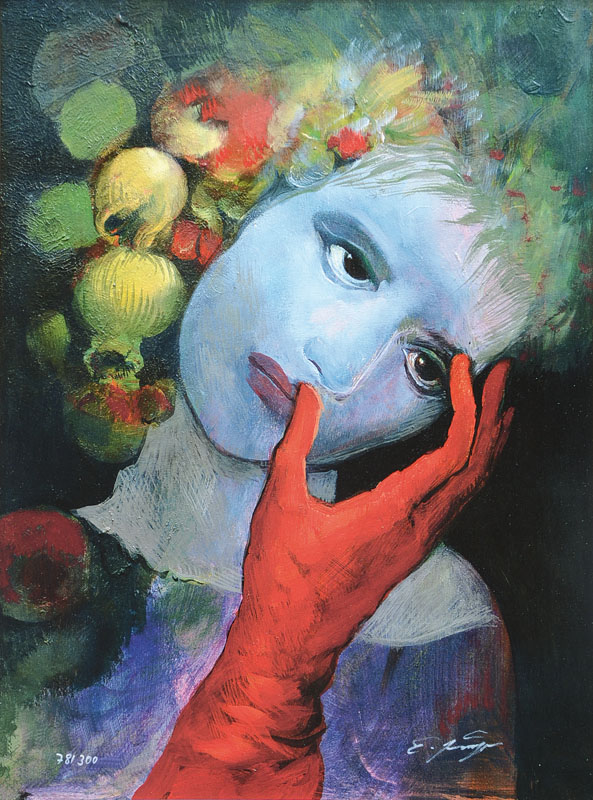 Ernst Fuchs, geb. 1930 Wien, Mädchen mit rotem Handschuh, Giclee auf Leinwand, handsigniert und nummeriert 78/300, aus 2012, Blattgr. ca. 61x47 cm
