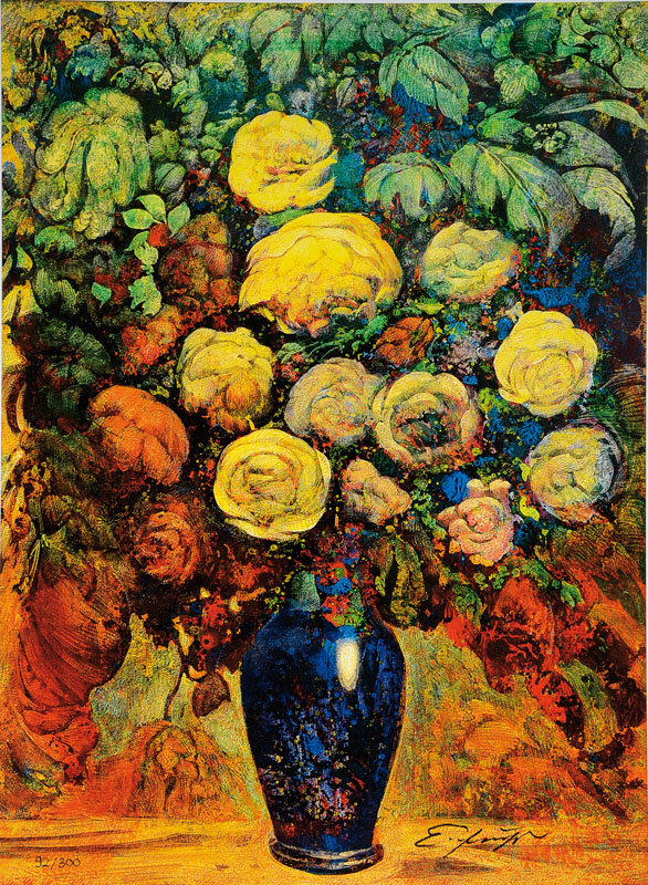 Ernst Fuchs, geb. 1930 Wien, Blumenvase, Giclee auf Leinwand, handsigniert und nummeriert 92/300, aus 2012, Blattgr. ca. 61x46 cm