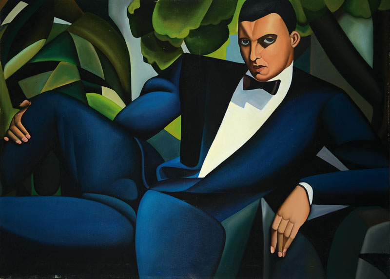 Unbekannter zeitgenössischer Künstler in Art der Tamara de Lempicka, hier: Porträt des Marquis d`Afflitto, Kopie nach dem Original von 1925, Acryl ...