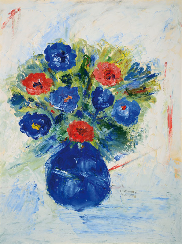 Karin Freitag, zeitgenössische Künstlerin, Konvolut aus zwei Blumenstillleben, 1x Aquarell, handsigniert und datiert Hamburg - 1975, PP, ca. ...