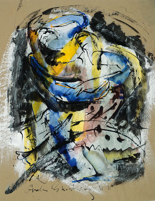 Gisela Buchholz, zeitgenössische Künstlerin aus Dresden, Mischtechnik/Gouache auf Papier, handsigniert, datiert 91, ca. 43.5x33.5 cm, unter Glas ...