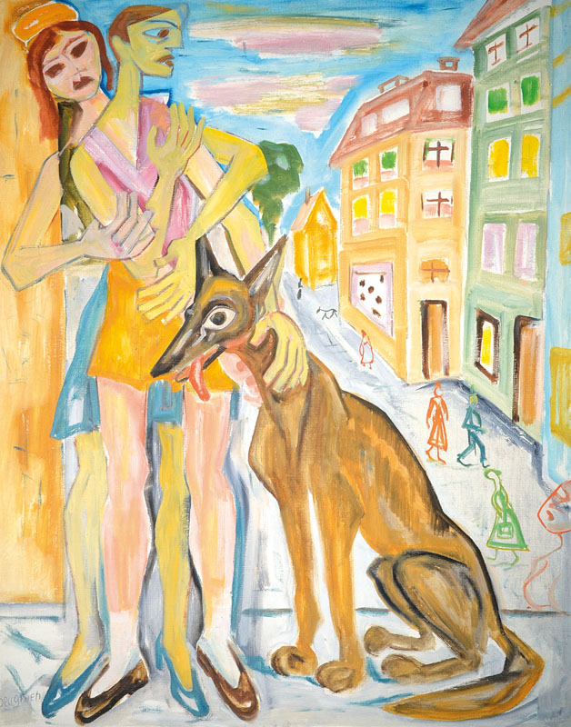Franz Dellgruen, 1901-1984, Meisterschüler von Robert Sterl und Max Slevogt, hier: In der Straße, Öl/Lwd, links unten signiert, ca. 106x83cm, ...