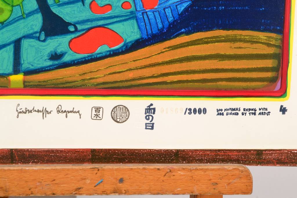 Detail a: Hundertwasser, Friedensreich, 1928-2000, Flucht in All, Blatt aus der Regentagmappe, drucksigniert und num. 1869/3000, ca. 41x60cm, u.Gl., R.