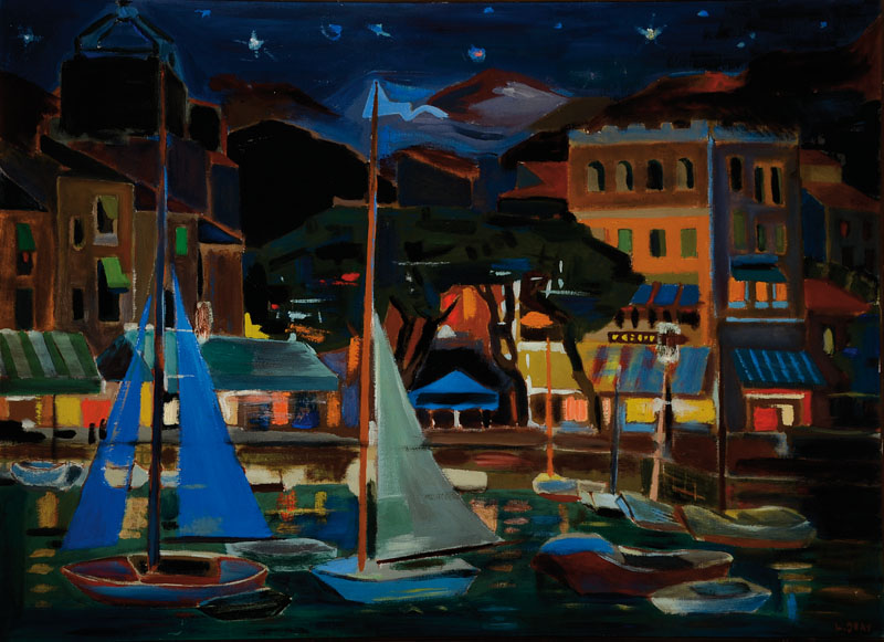 L. Jean, Maler der Mitte des 20. Jh., Nacht über einer Hafenstadt, Öl/Lwd, rechts unten signiert, ca. 72x98cm, Rahmen