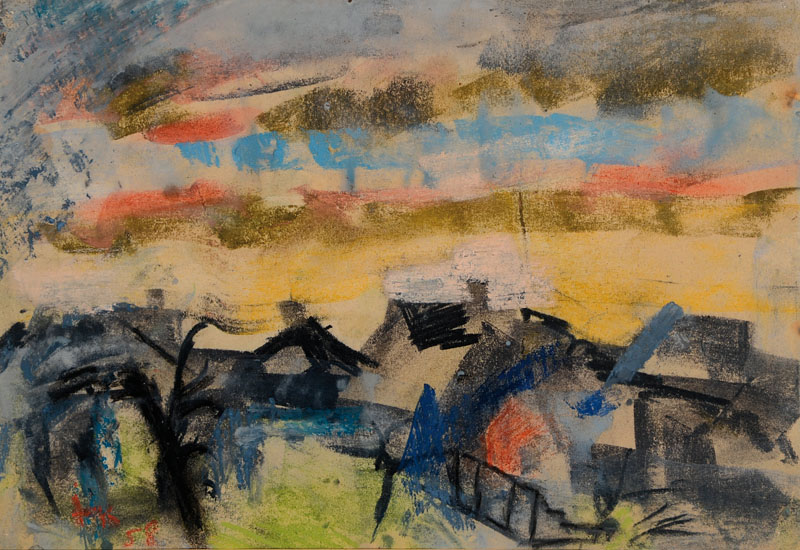 Ida Kerkovius, 1879-1970, Gouache auf Papier, links unten monogrammiert und datiert 58, PP, ca. 20x29 cm, unter Glas gerahmt