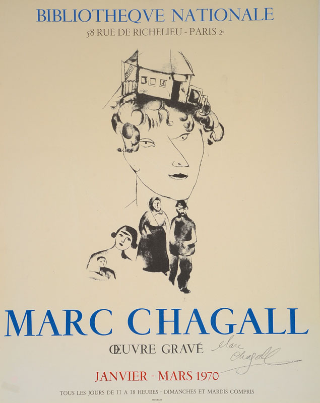 Marc Chagall, 1887-1985, Bibliotheque Nationale, Selbstporträt für die Familie, Plakat, handsigniert, Mourlot, Paris, Blattgr. ca. 56x45 cm