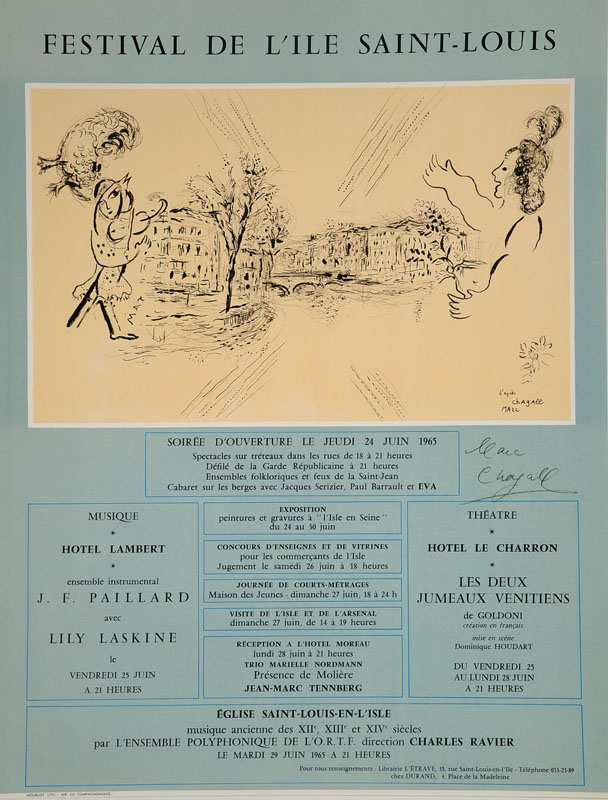 Marc Chagall, 1887-1985, Farblithographie, "Festival der Insel Saint-Louis", von Ch. Sorlier ausgeführten lithogr. Wiedergabe nach einer ...