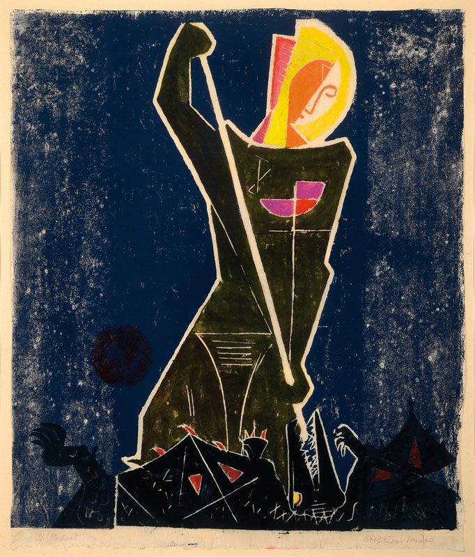 Rolf-Müller-Landau, 1903-1997, St. Michael, Monotypie, handsigniert, ca. 53x44 cm, unter Glas, Rahmen
