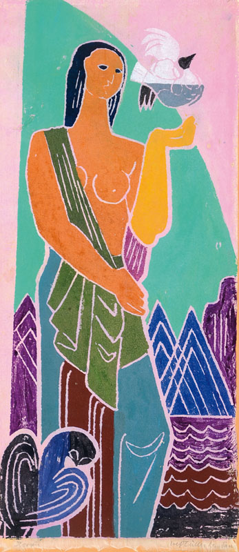 Rolf-Müller-Landau, 1903-1997, Morgen, handsigniert, Monotypie, ca. 54x23.5 cm, unter Glas, Rahmen am Rand beschädigt