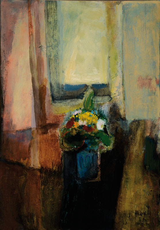 Ute Petry, 1925 Ludwigshafen-2009, Stillleben mit Blumentopf, Öl/Hartfaser, rechts unten signiert und datiert 66, ca. 85x60cm, Rahmen
